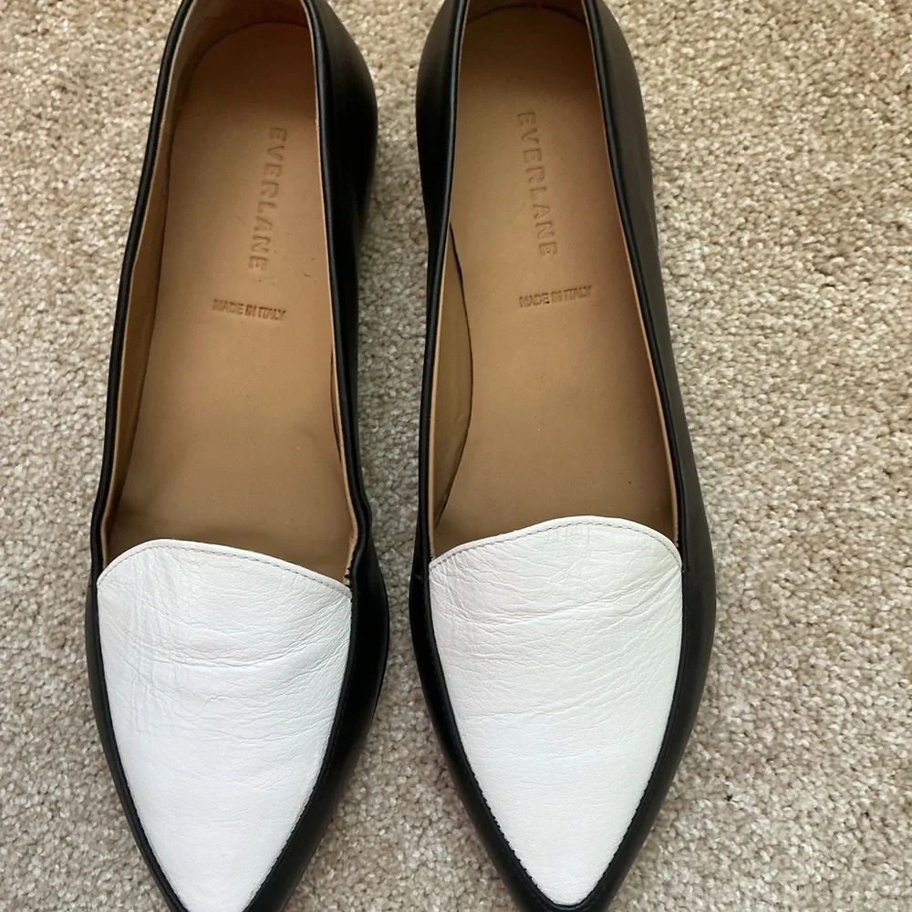 Everlane Two-Tone Pointed Leather Flats - Black & White